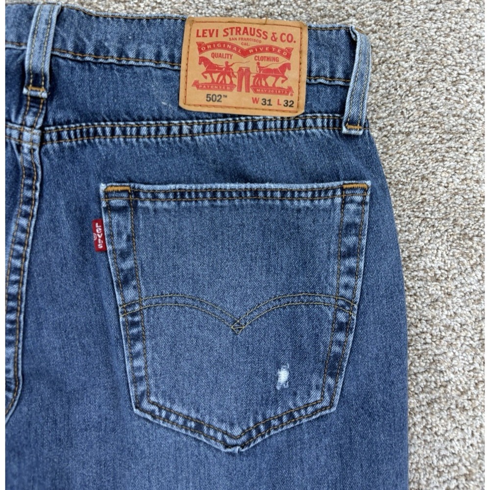 Levis 502 Jeans Men 31x32 Blue Regular Taper Thrashed Distressed Grunge‎ Skater - Picture 3 of 14
